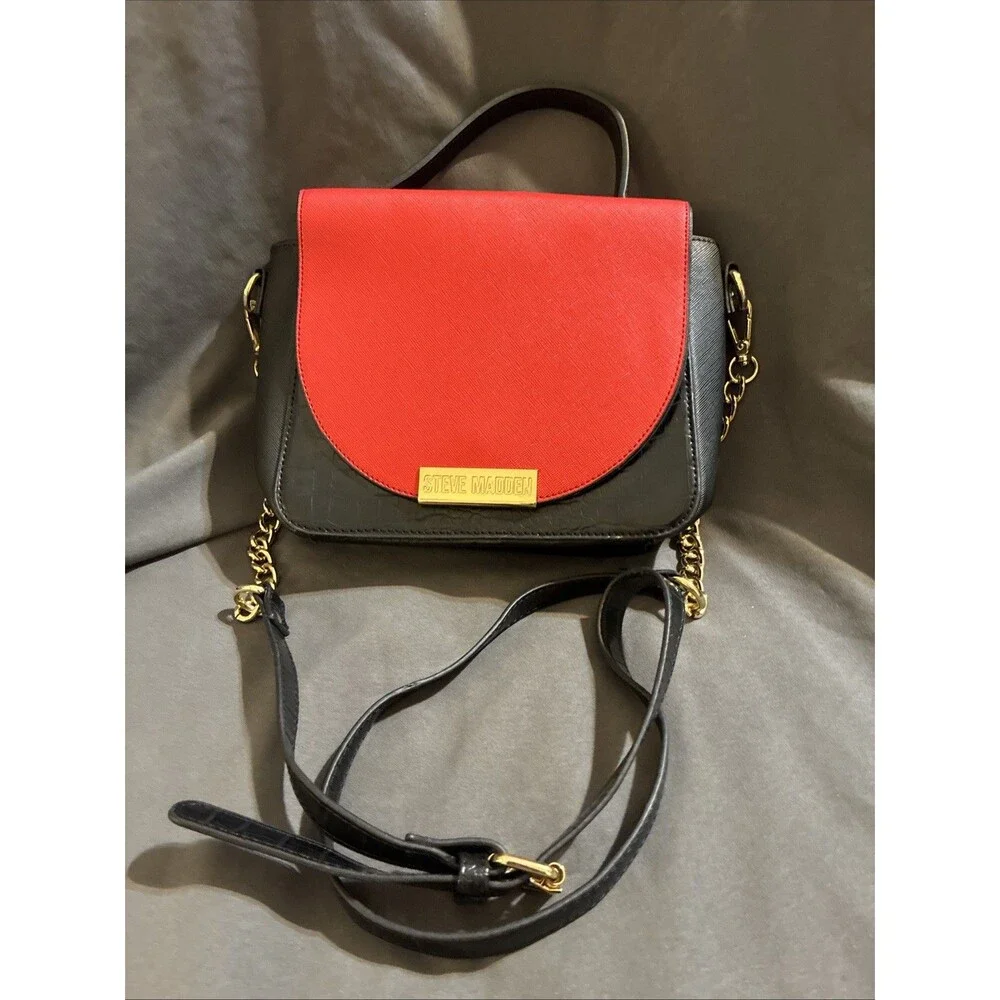 Steve Madden Bmelodie Small Red Black Crossbag Handbag Purse Crocodile Emboss